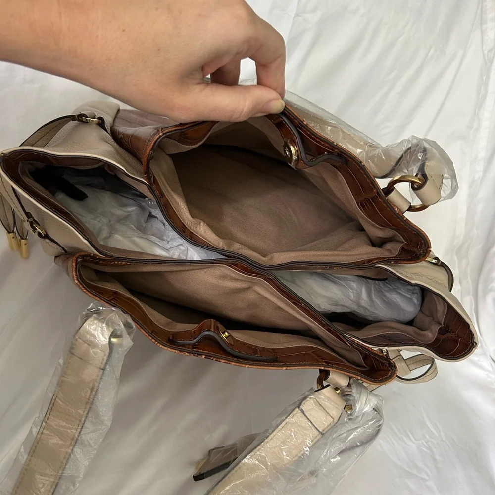 G.I.L.I. Brown Croc-Embossed Tote with Cream Accents